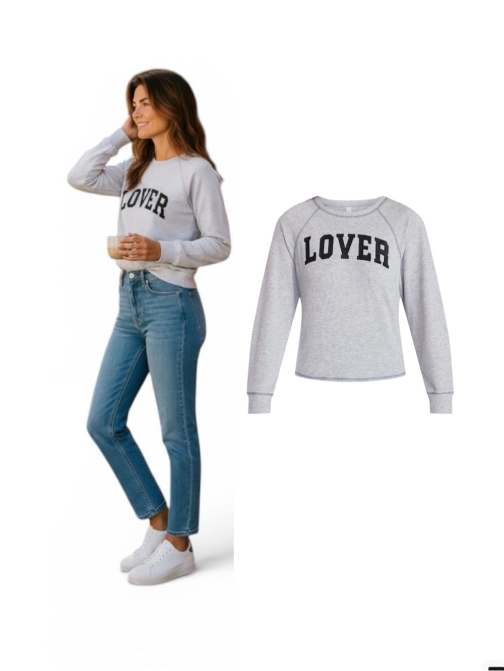 Joyspun Lover Graphic Long-Sleeve Cozy Lounge Top - Light Gray